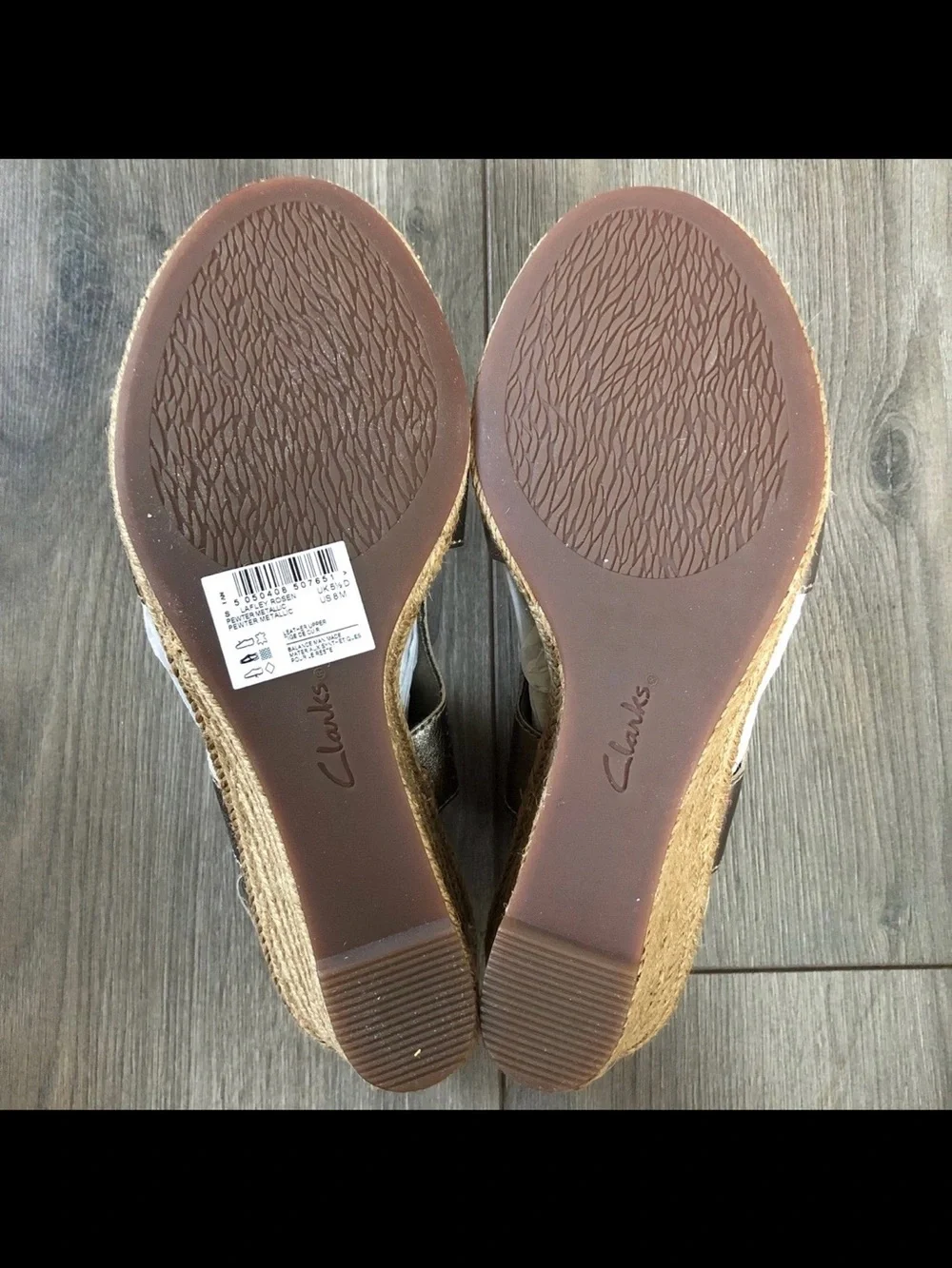 Clarks Lafley Rosen Pewter Metallic Wedge Sandals Mules US 8 / EU 39 NEW IN BOX